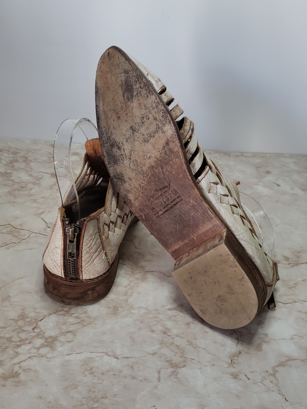 Bed Stu Las Cruces Cream And Tan Distressed Braided Leather Cutout Flats 10 - Picture 7 of 8